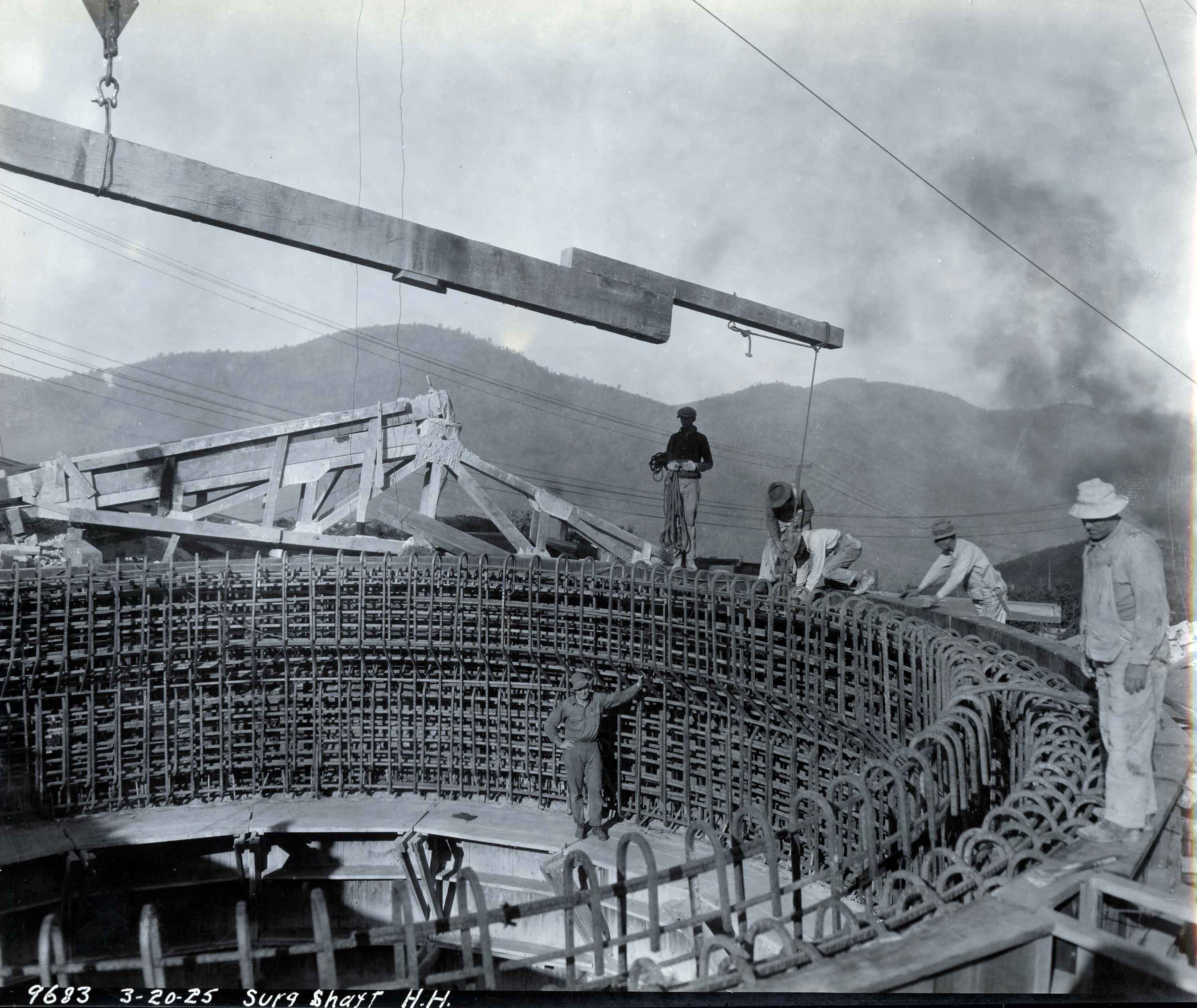 Workers on the surge shaft, March 23, 1925. Courtesy of the University of California, Riverside.