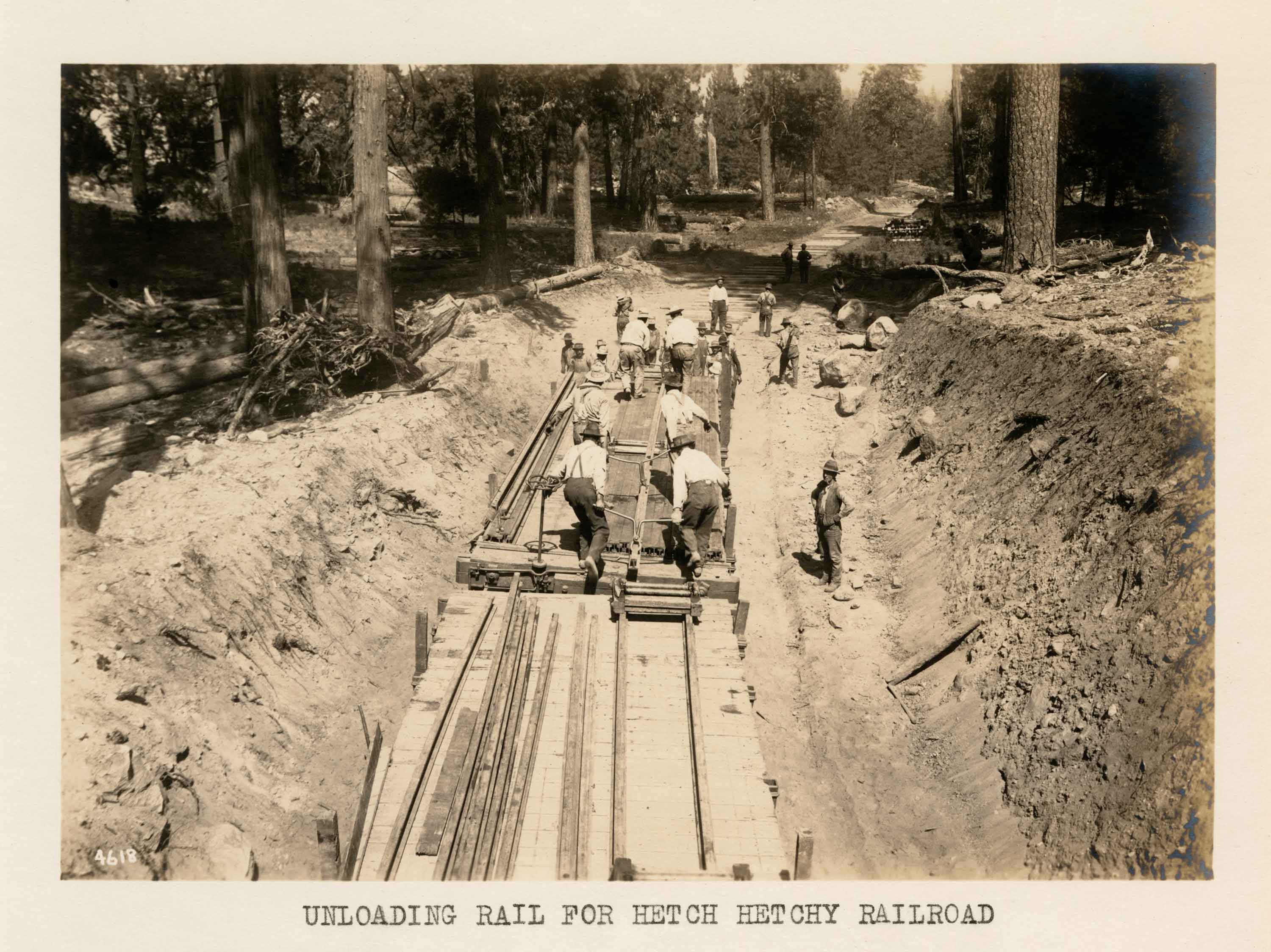 Hetch Hetchy Railroad construction, 1916-1917. Courtesy of San Francisco Public Library.