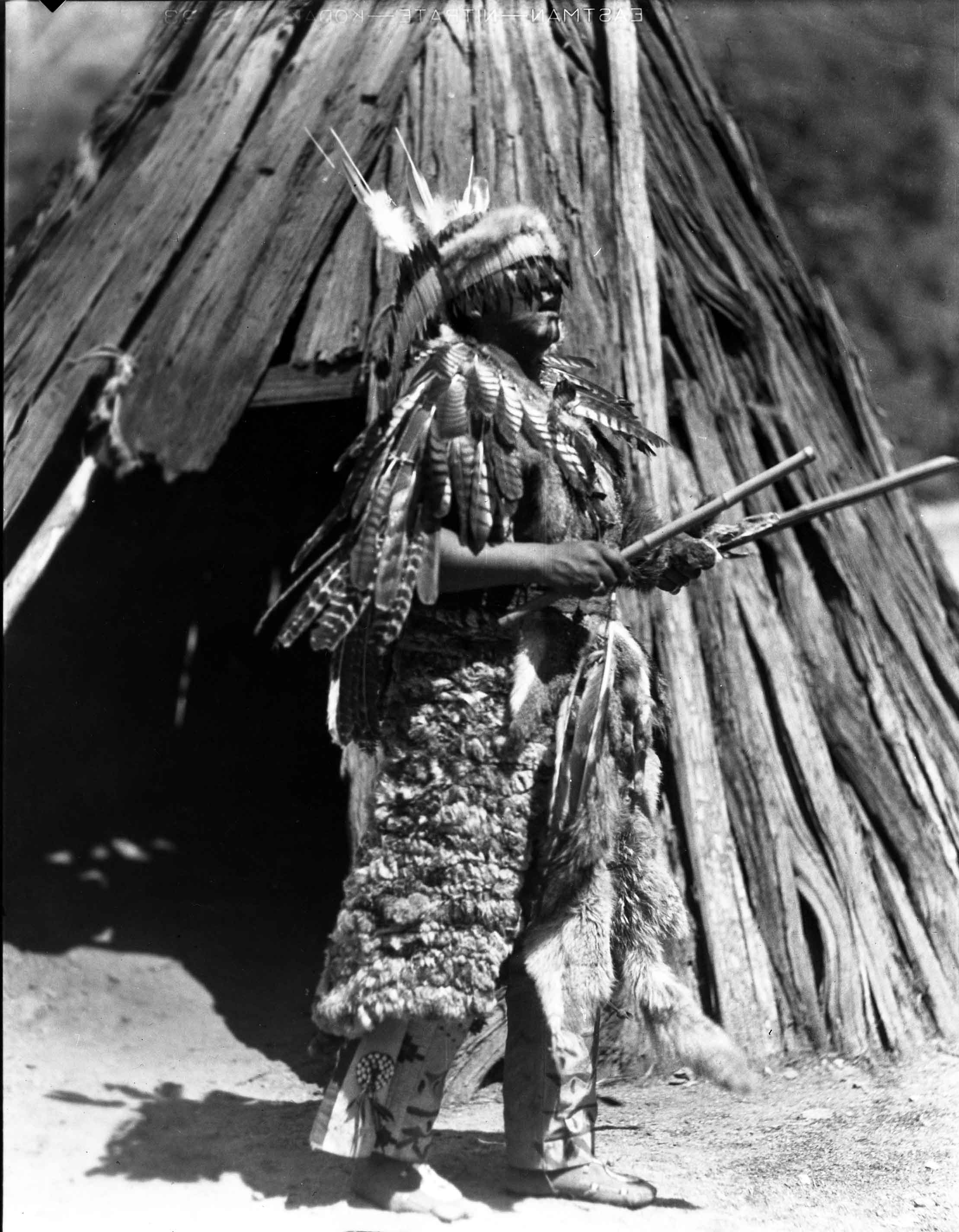 Image of the Chief Le-me in front of Um-a-cha. Courtesy of National Park Service.