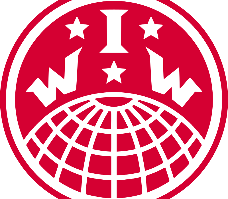 International Workers of the World logo in the color red.